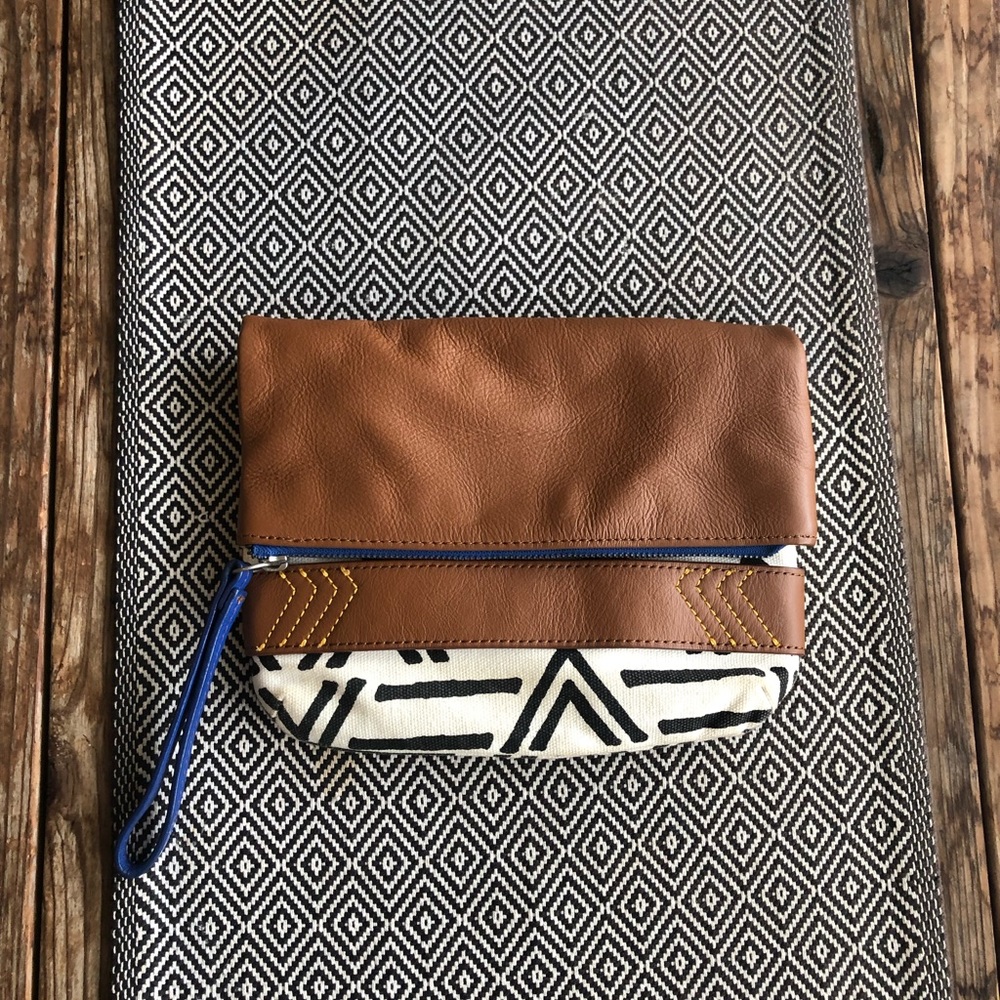 Nixon Leather and Canvas Print Clutch